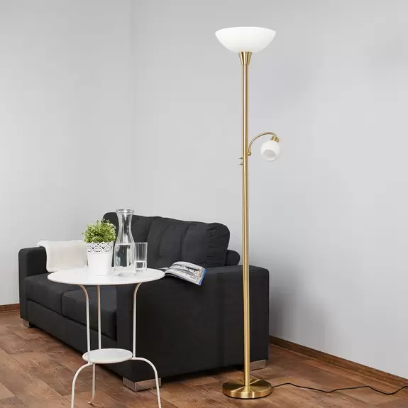 Lampenwelt Deckenfluter Elaina mit Leselicht, messing Bis zu 55% Rabatt