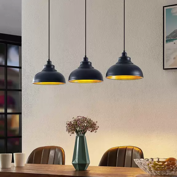 Lampenwelt Lindby Emna Pendellampe, dreiflammig, schwarz-gold Discount Store für neue Produkte