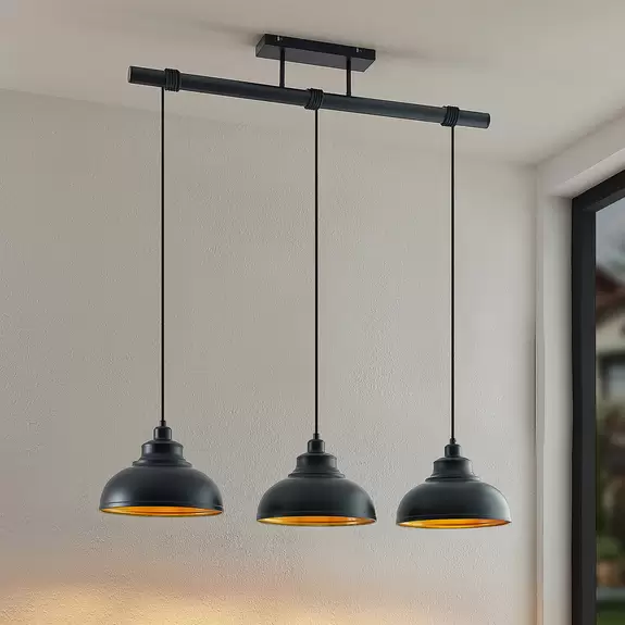 Lampenwelt Lindby Emna Pendellampe, dreiflammig, schwarz-gold Discount Store für neue Produkte