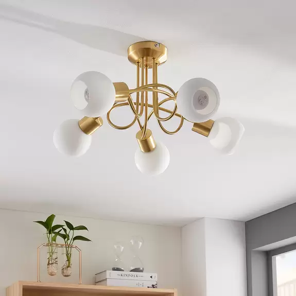 Lampenwelt Deckenlampe Elaina, 5-fl, messing, mit Abstand Nur noch ein Tag übrig
