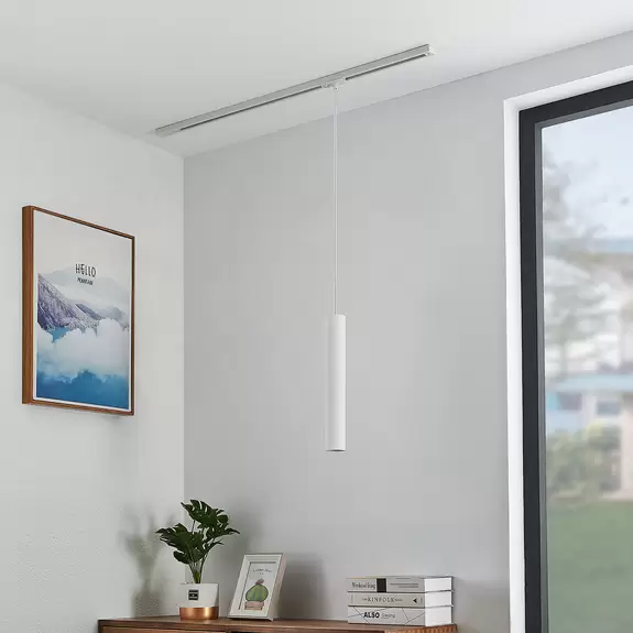 Lampenwelt Lindby Pendellampe Linaro, 40 cm, weiß, 1-Phasen, Ø 6 cm Super Rabatt
