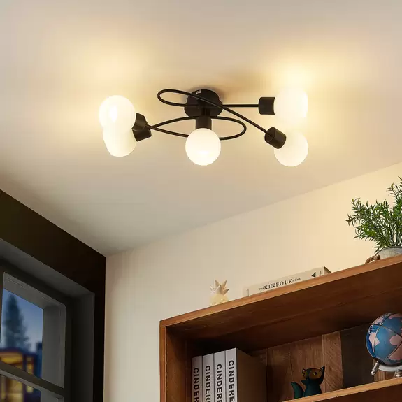 Lampenwelt Lindby Deckenlampe Elaina 5fl lang, schw. weiß Blitzverkäufe