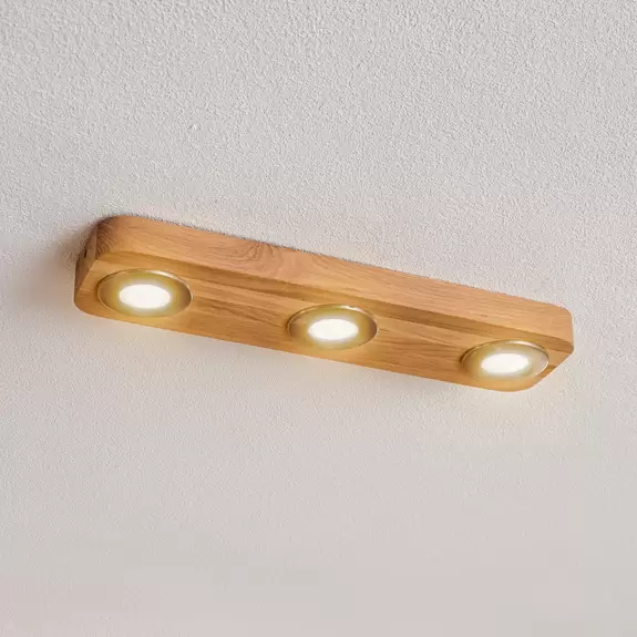 Lampenwelt Längliche Holz-Deckenleuchte Sunniva mit LEDs Lagerräumung