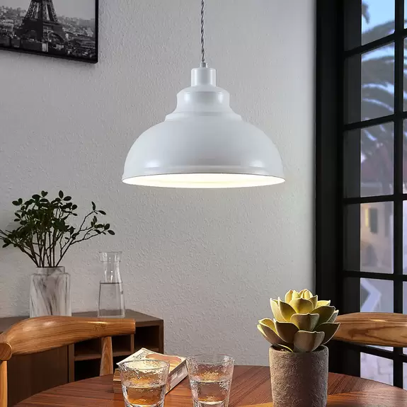 Lampenwelt Vintage-Pendelleuchte Albertine, Metall, weiß Fabrikladen