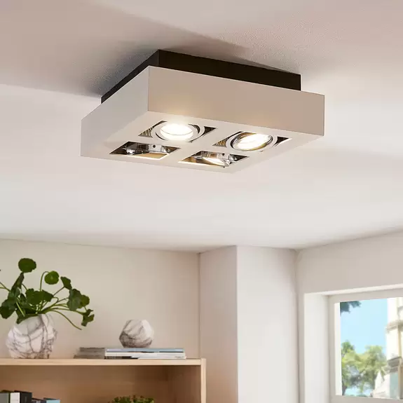 Lampenwelt Quadratische Deckenlampe Vince in Weiß, 4-fl Outlet