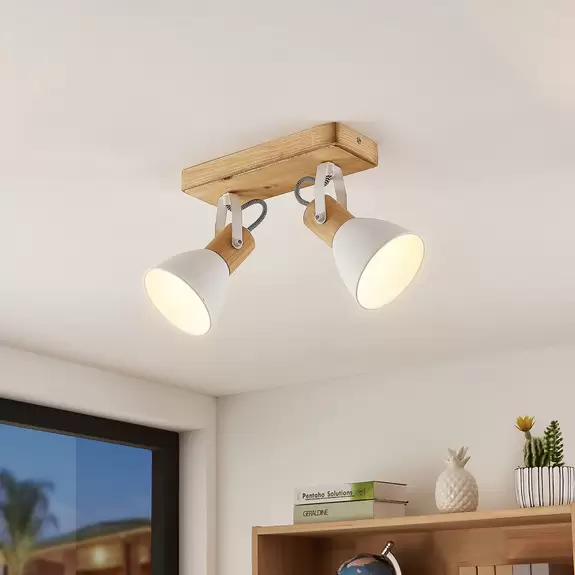 Lampenwelt Lindby Merela Deckenleuchte mit Holz, zweiflammig Kostenloser Versand