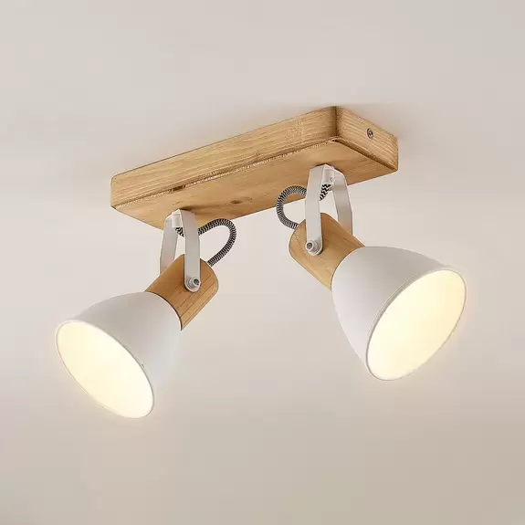 Lampenwelt Lindby Merela Deckenleuchte mit Holz, zweiflammig Kostenloser Versand