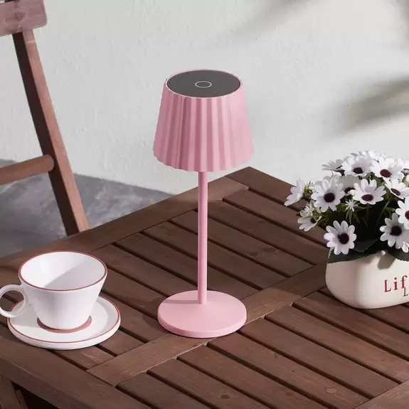 Lampenwelt Lindby LED-Akku-Tischleuchte Esali, pink, Rillen, Alu, 29 cm Limitierter Zeitrabatt