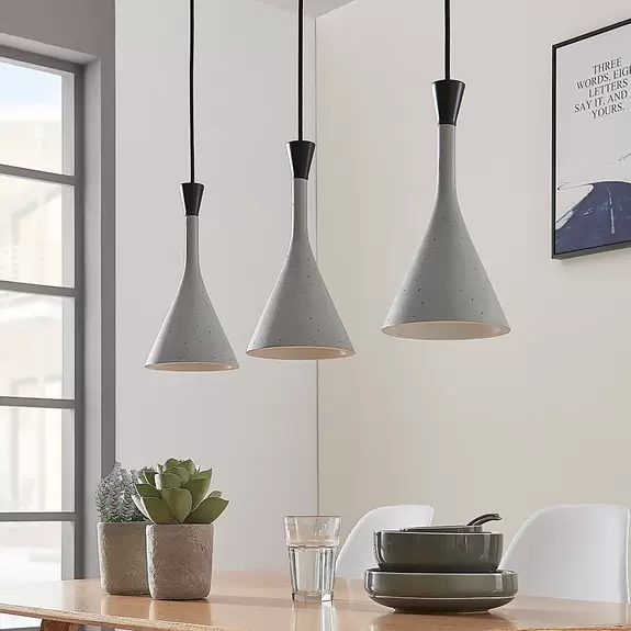 Lampenwelt Hängelampe Flynn fürs Esszimmer, grau, 3-flammig Sonderangebot