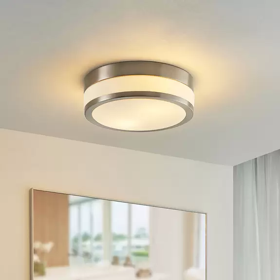Lampenwelt Lindby Flavi Bad-Deckenlampe, Ø 28 cm, nickel Großer Ausverkauf