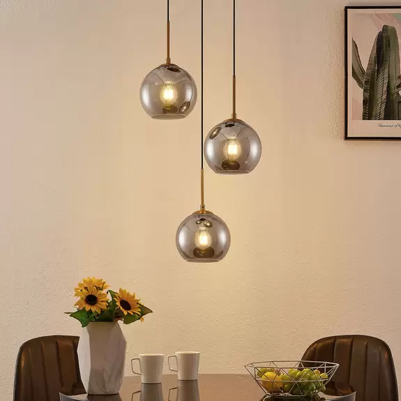Lampenwelt Lindby Jurian Pendelleuchte 3-fl., bronze/smoke Exklusivangebot