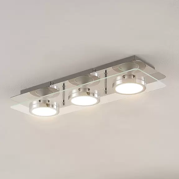 Lampenwelt Lindby Deckenleuchte Gabryl, 3-flammig, lang, Glas, Metall Cyber Monday