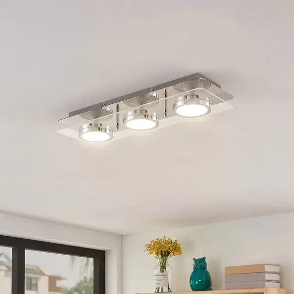 Lampenwelt Lindby Deckenleuchte Gabryl, 3-flammig, lang, Glas, Metall Cyber Monday