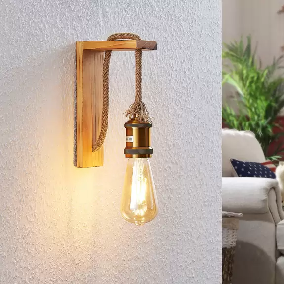 Lampenwelt Lindby Helou Holz-Wandlampe mit sichtbarer Fassung Top Angebot