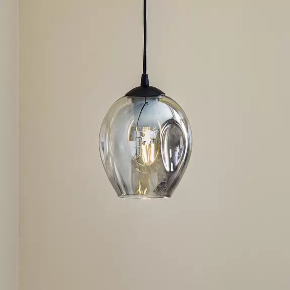 Lampenwelt Pendellampe Starla einflammig, Glas grafit Fabrikpreis