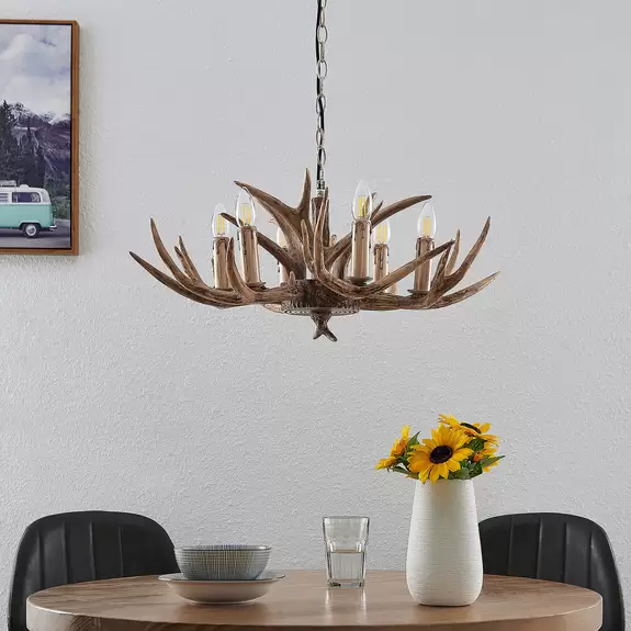 Lampenwelt Lindby Tejask Hängelampe, Geweih, 6-fl., 70 cm Online Shopping
