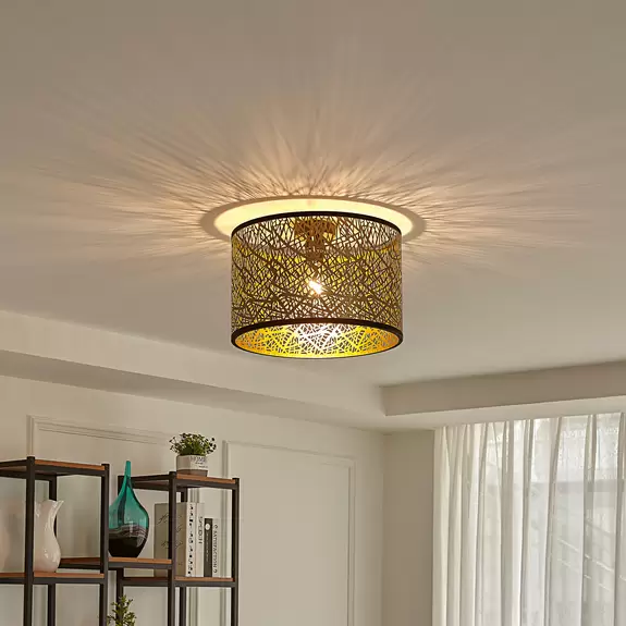 Lampenwelt Lindby Deckenleuchte Yonah, goldfarben, Metall, Ø 40 cm, E27 Black Friday