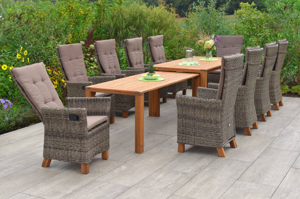 Merxx Toskana Set 11tlg. Flex-Ausziehtisch 185/370 x 90 cm