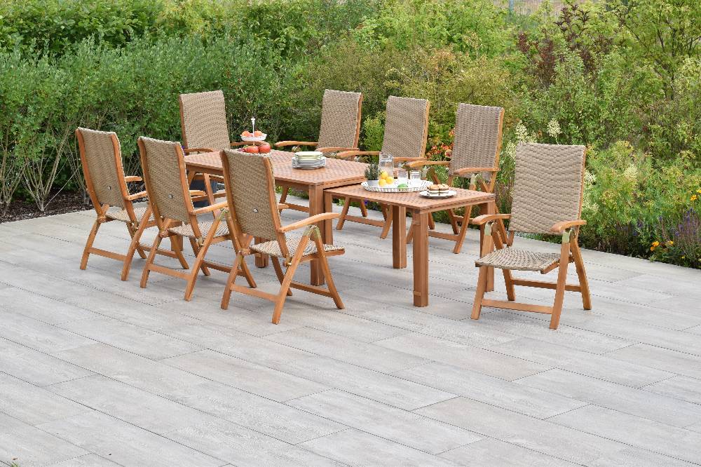 Merxx Capri Set 9tlg. mit Flex-Ausziehtisch 180/370 x 90 cm Heißer Verkauf
