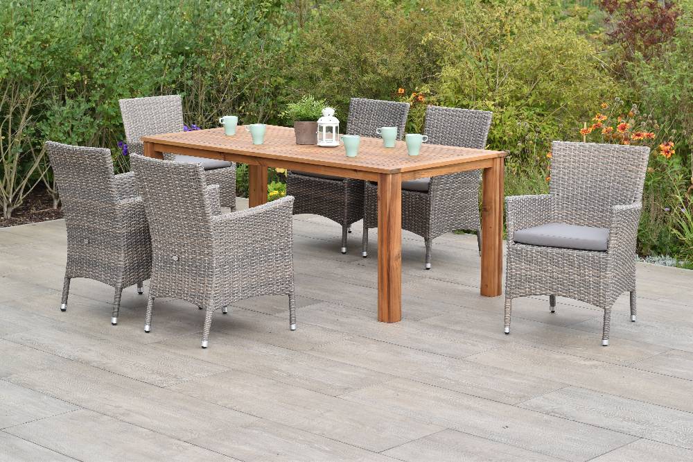 Merxx Teneriffa Set 13tlg. mit Tisch 185 x 90 cm - inkl. Kissen Große Rabatte