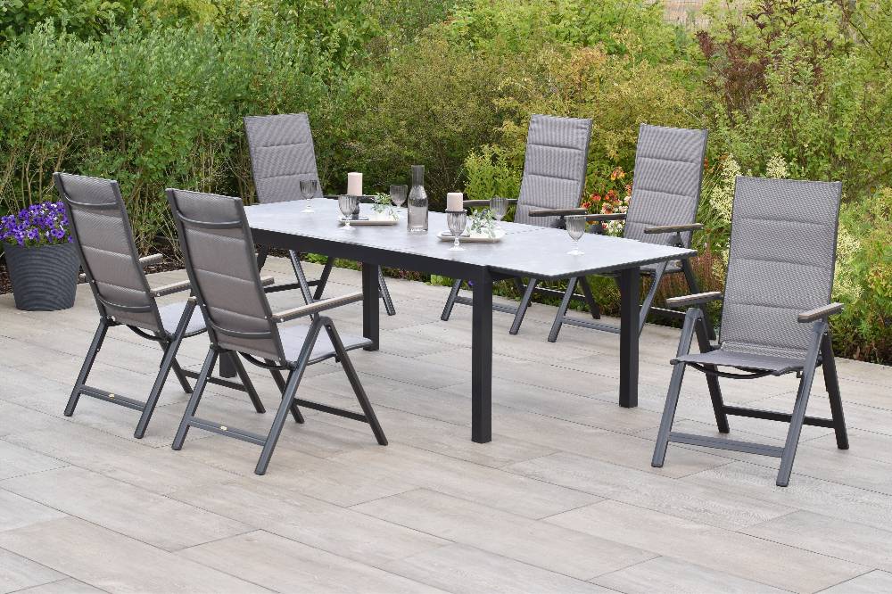 Merxx Trivero Set 7tlg. mit Semi-Ausziehtisch mit Digitaldruckplatte 180/250 x 100 cm