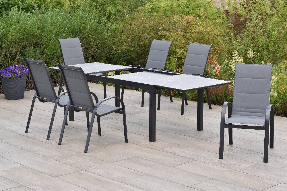 Merxx Amalfi di Lusso Set 7tlg. mit Semi-Ausziehtisch mit Digitaldruckplatte 180/250 x 100 cm Auslauf