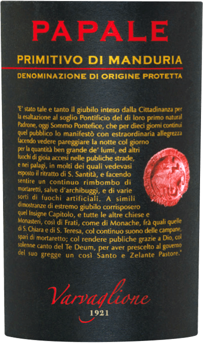 vinello Papale Primitivo di Manduria DOP - Varvaglione Schlussverkauf