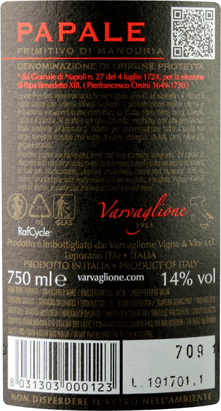 vinello Papale Primitivo di Manduria DOP - Varvaglione Schlussverkauf